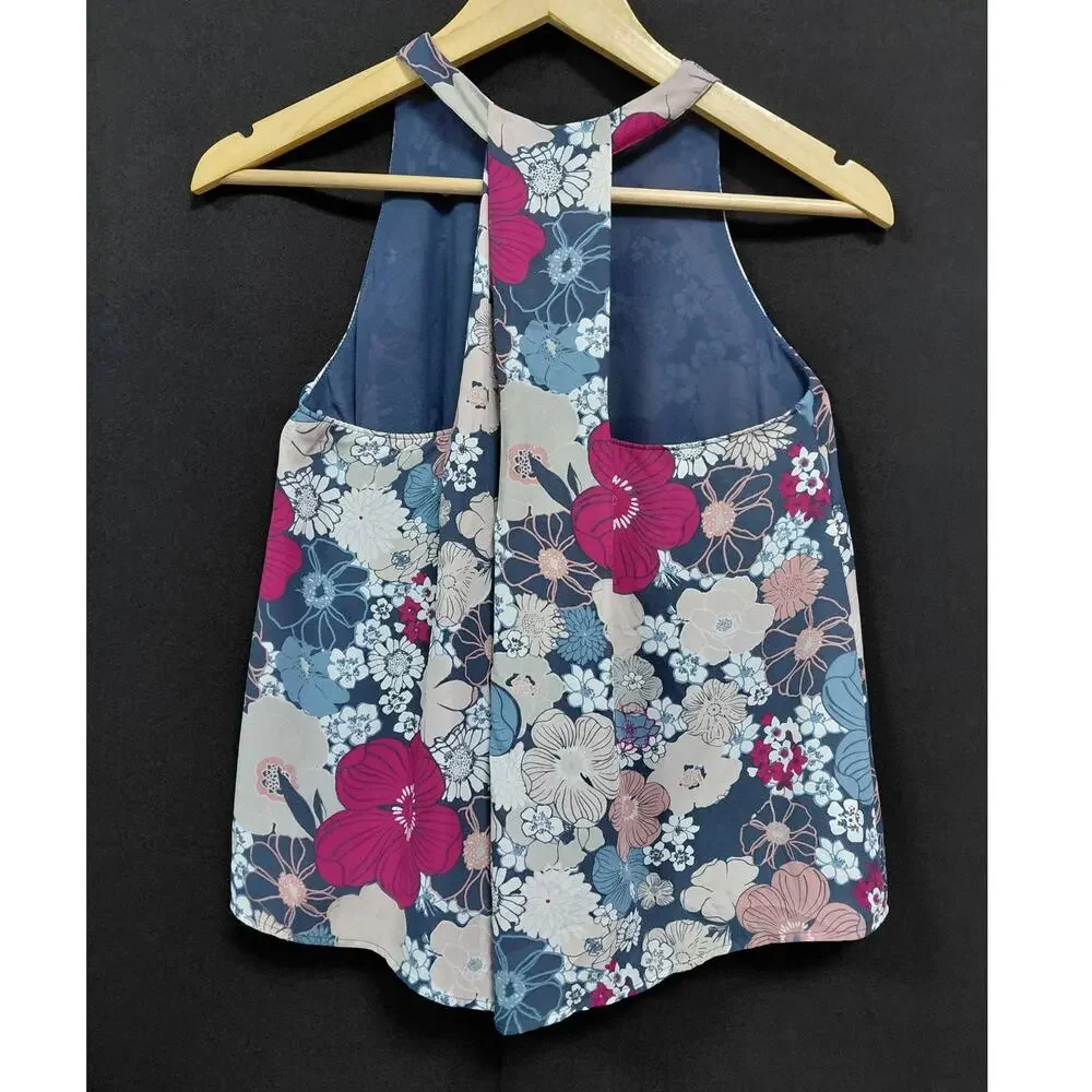 LOFT OUTLET PETITE Floral Tank Top Blue Pink Sleeveless Size XXSP - Picture 2 of 6